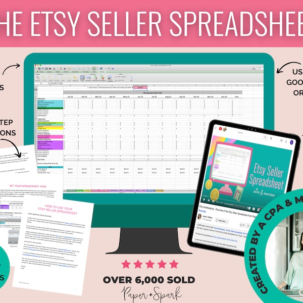 Etsy Seller Spreadsheet - bookkeeping template for Etsy shop owners - accounting spreadsheet