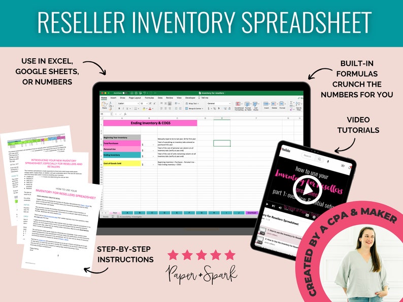 Inventory for Resellers spreadsheet inventory tracking, pricing, and cost of goods sold for retailers, supply shops, and resellers image 1