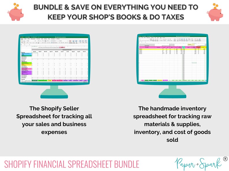 Shopify Seller Financial Spreadsheet Bundle - Monthly Bookkeeping Template, Pricing &amp; Inventory ...