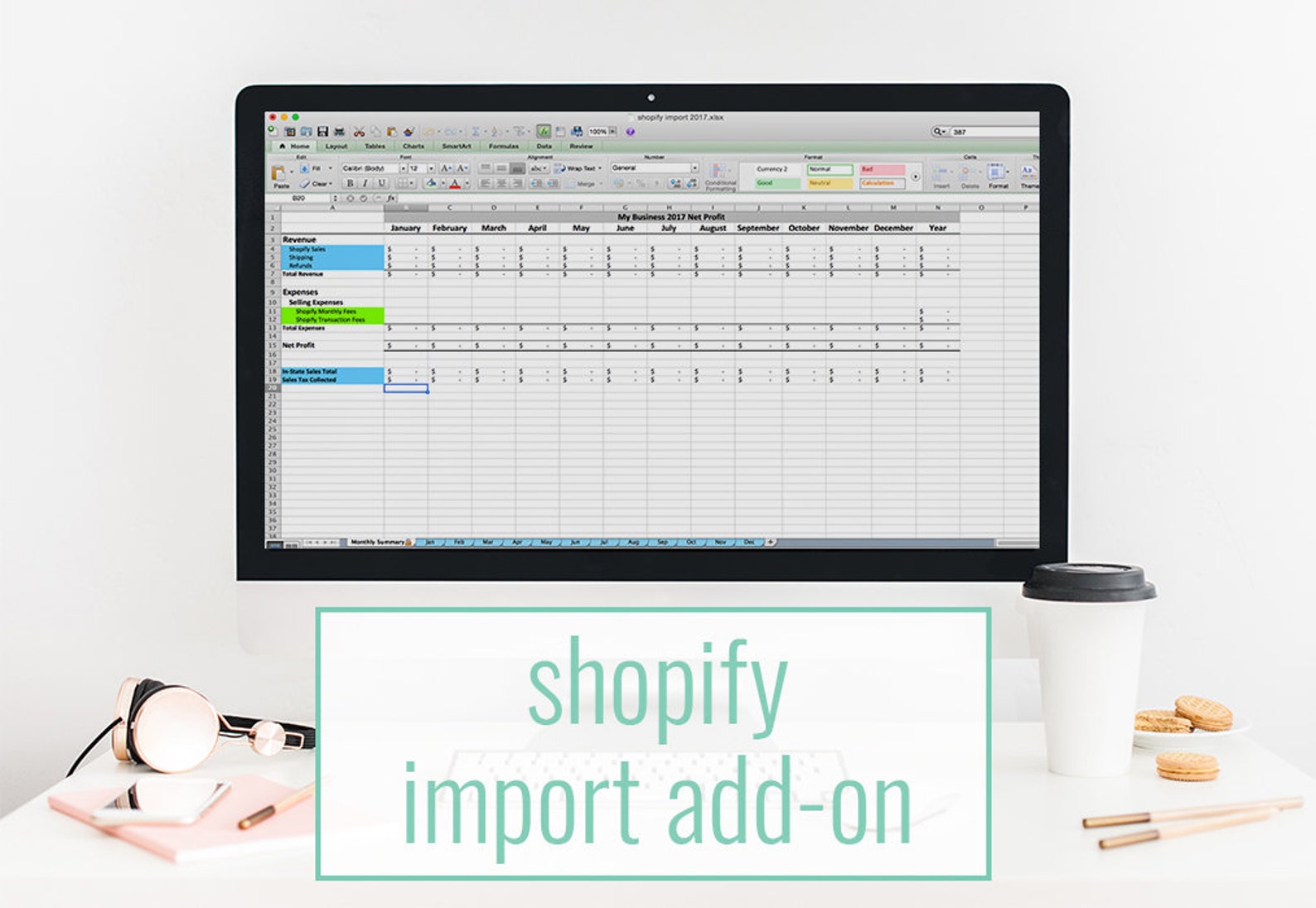 Shopify Import Add on Bookkeeping Template for Shopify | Etsy