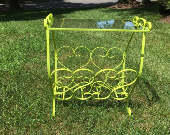Lime Green Wrought Iron & Glass Accent Table Etsy