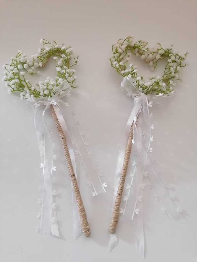 Rustic Heart shape Gypsophila Flower Girl Bridesmaid Wand Etsy