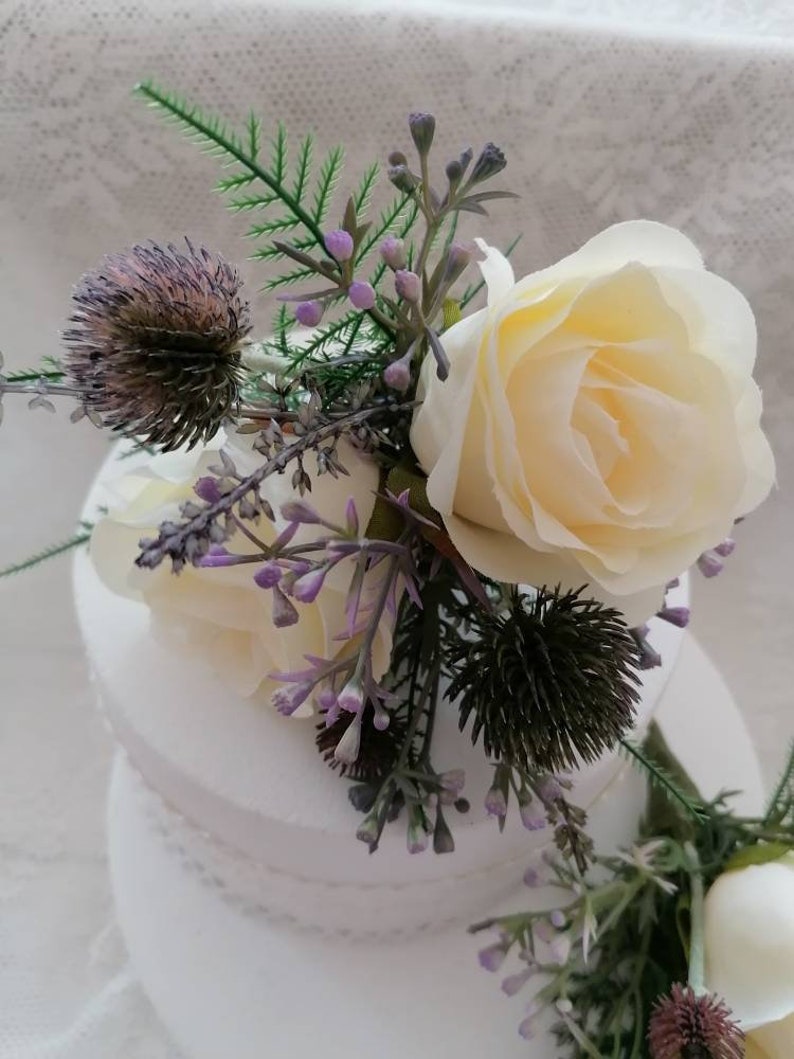 Silk Wedding cake flowers with Scottish Heather Thistles Etsy
