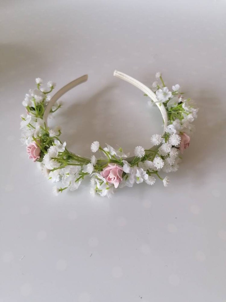Blush Pink Roses Gypsophila Flower Girl Wand Flower Headband Etsy UK