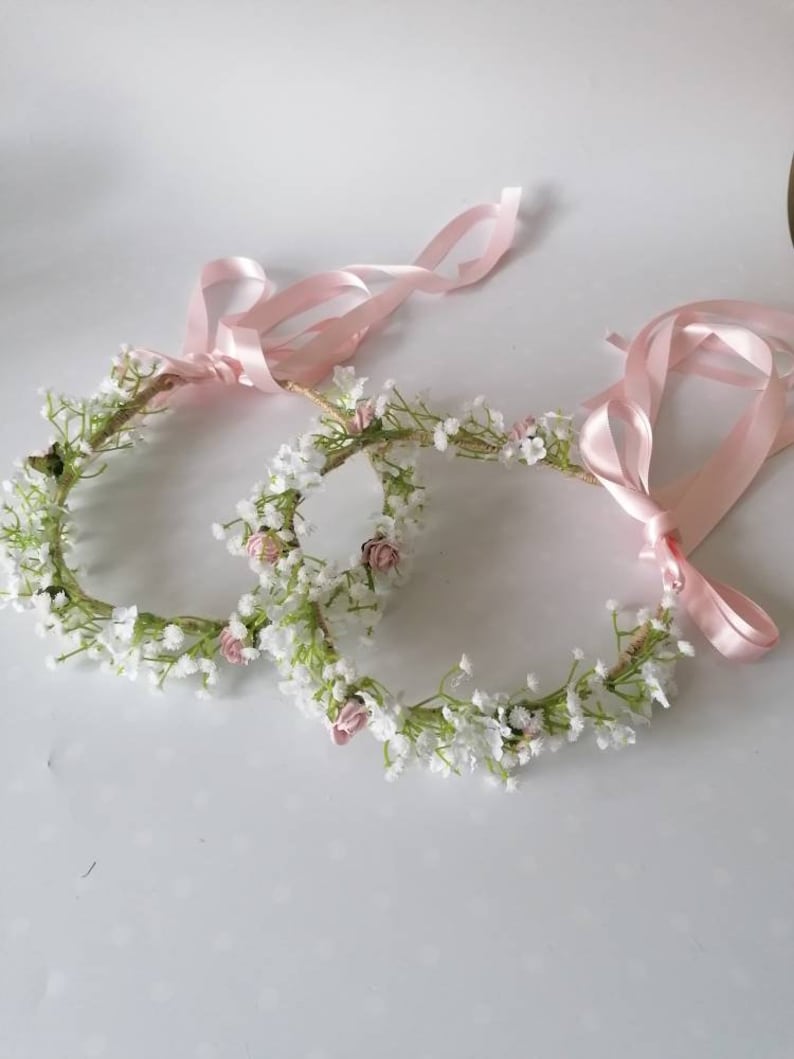 Blush Pink Roses Gypsophila Flower Girl Wand Flower Headband Etsy UK