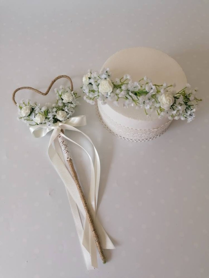 Blush Pink Roses Gypsophila Flower Girl Wand Flower headband Etsy