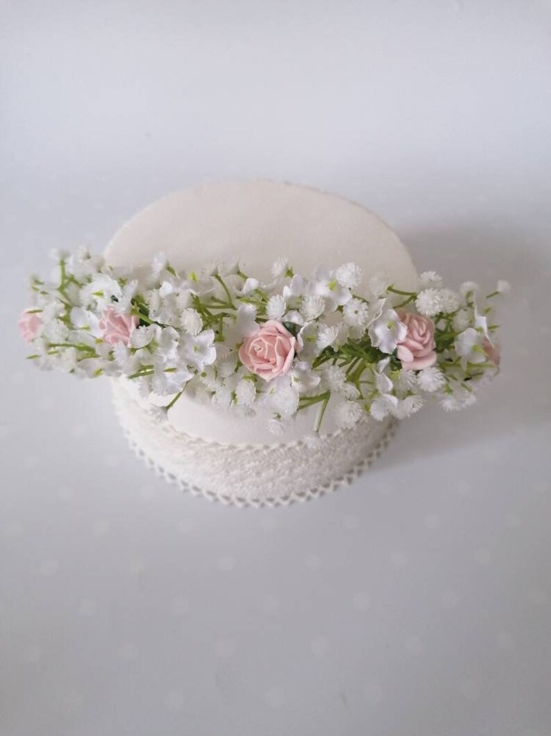 Blush Pink Roses Gypsophila Flower Girl Wand Flower Headband Etsy UK