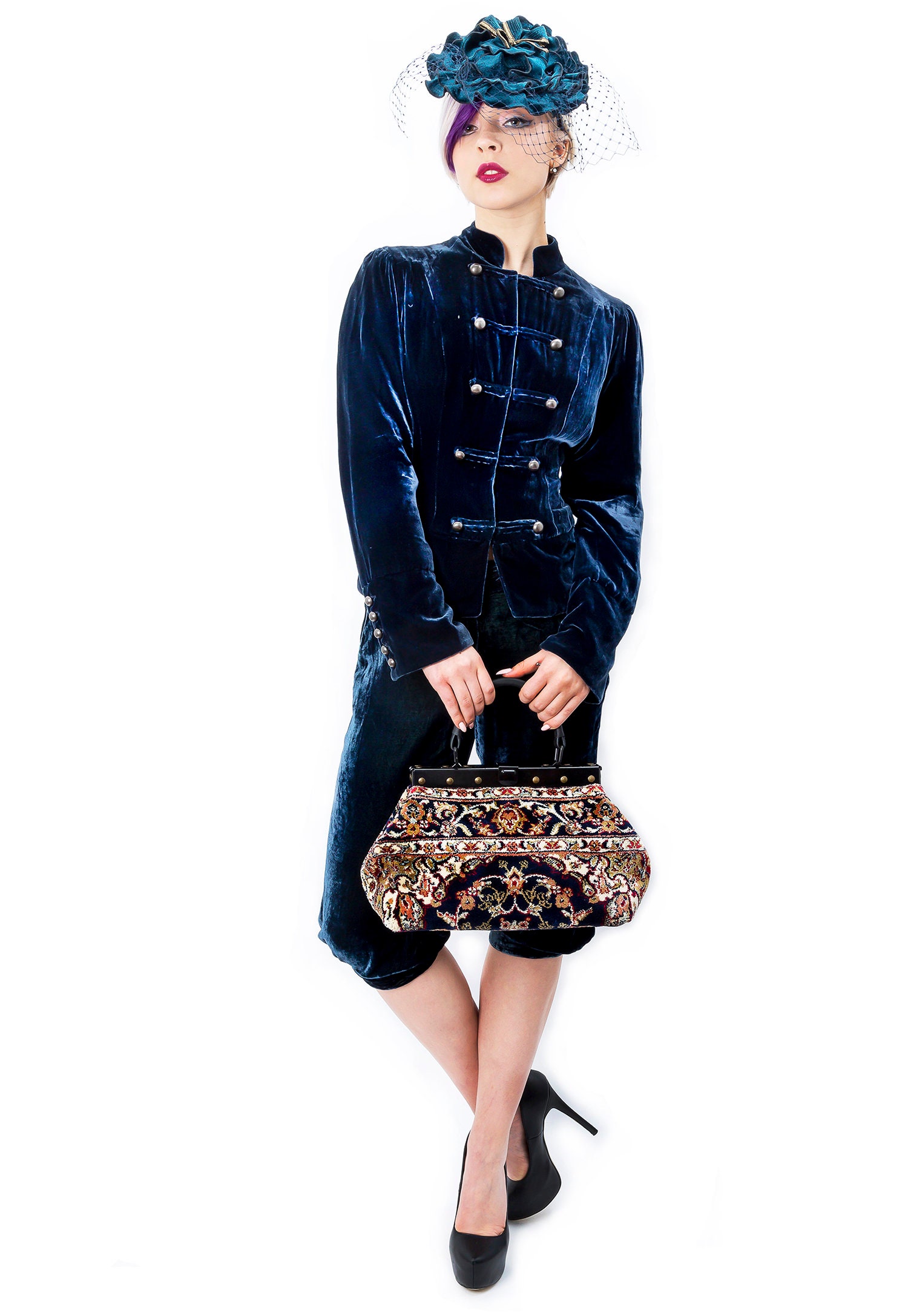 Small Gladstone Carpet Bag Exquisite Palace Navy Mary Etsy UK