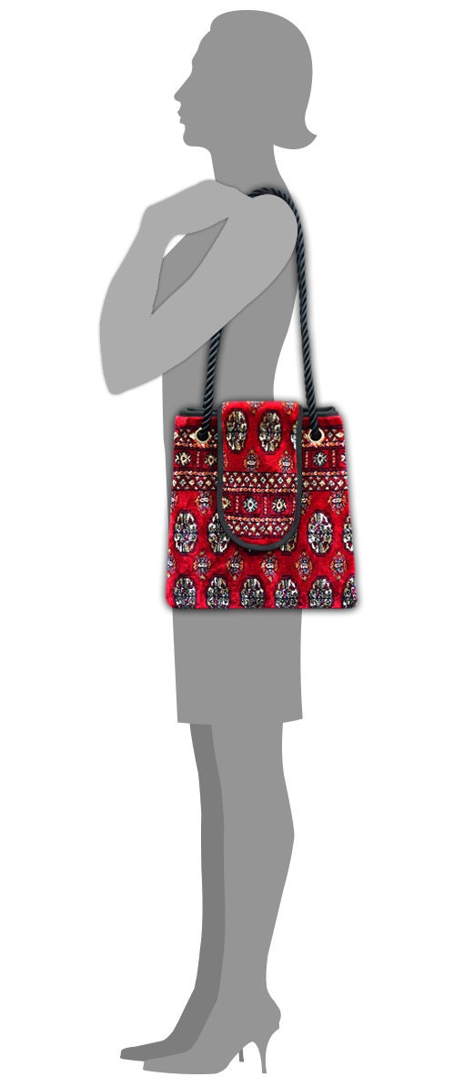Carpet Bag TORBA PLUS Bukhara Red Large Vintage-Style sack-shaped Tote Carpet Bag with flap