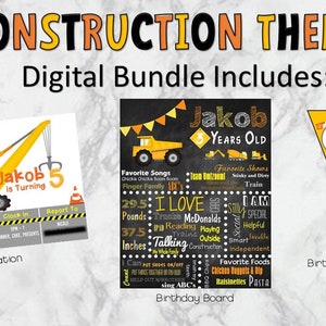 Digital Construction Party, Construction, Construction Invite, Birthday Invitation, Dump Truck Birthday Party Invitation, Birthday Board