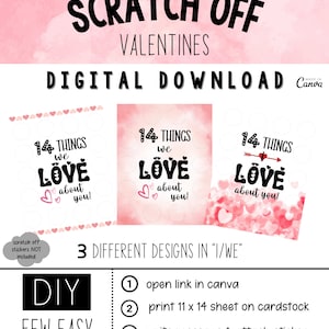 Gratta San Valentino /14 cose che amiamo di te / Calendario dell'Avvento di San Valentino / Regalo di San Valentino, Regalo per figlia, figlio, genitore