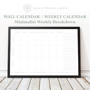 Print at Home Family Calendar  |  Wall Calendar  |  Minimalist Weekly Breakdown  |  Digital File