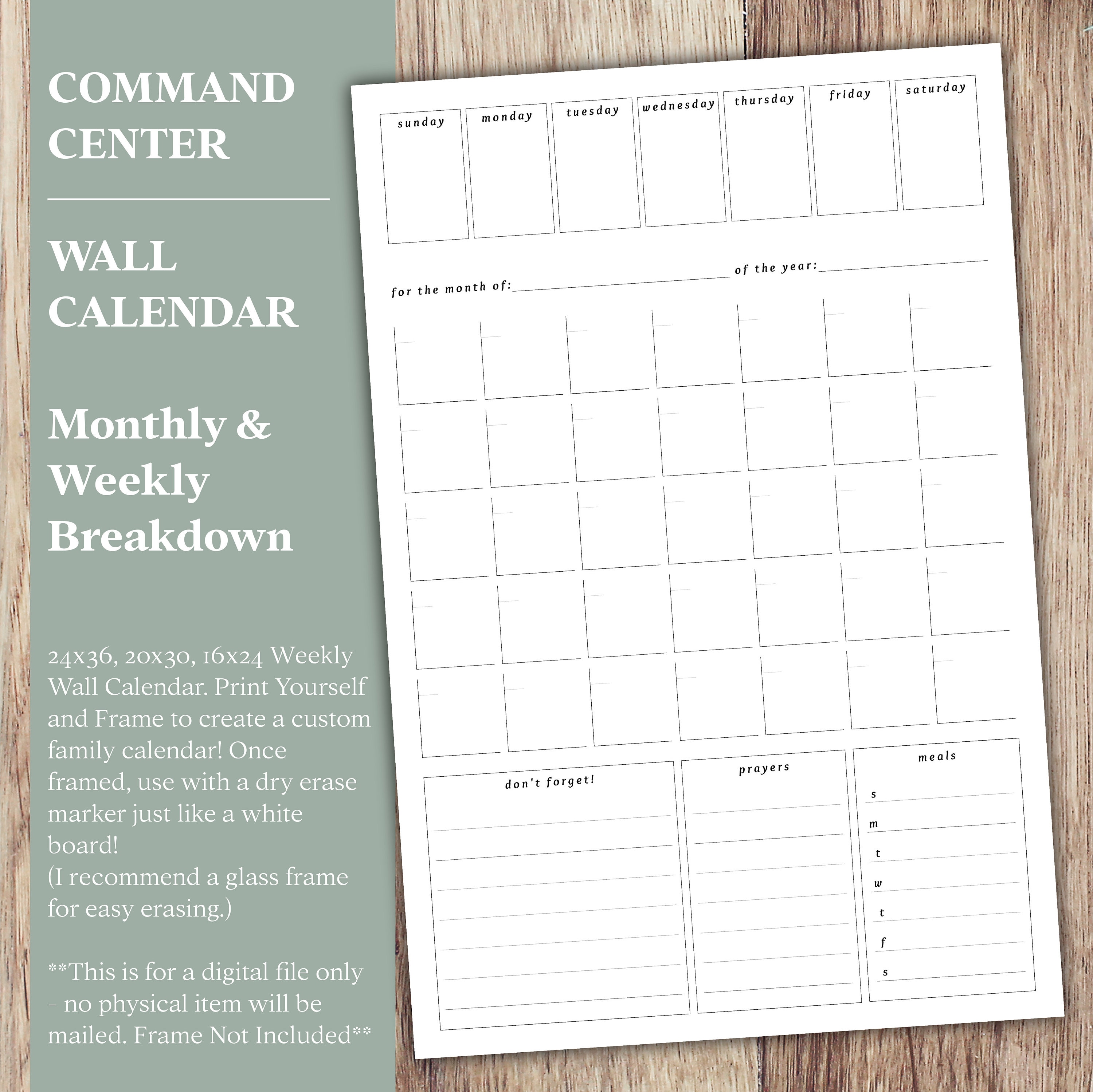Print at Home Family Calendar | Command Center With Weekly and Monthly ...