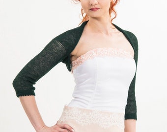 Dark Green Wedding Bolero Knit Mohair Silk Bridal Shrug Bridesmaid dress cover up
