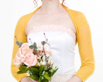 Wedding bolero wedding jacket wedding shrug  knit yellow mohair sweater bridesmaid bolero