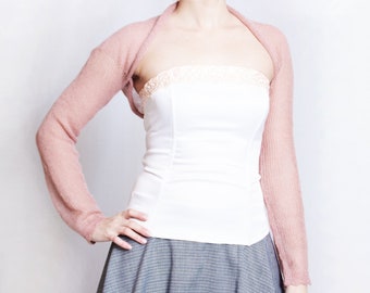 Boléro de mariage en tricot à manches longues et en mohair vieux rose
