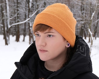 Strickmütze, Folded Brim, weiche Baby Merinowolle, Doppelstrickmütze, Winterstrickmütze, Perfekt für Frauen und Männer