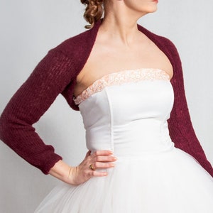 Bolero de boda, suéter nupcial encogimiento de hombros nupcial, chaqueta bolero de punto, bolero suave, vestido Cubrir capa de dama de honor cálido encogimiento de hombros de seda de alpaca imagen 2