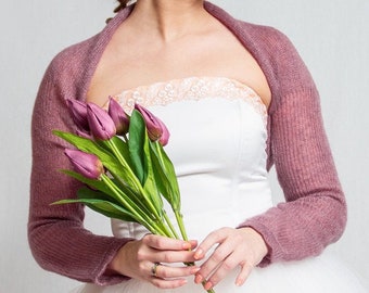 Wedding Bolero shrug knit bolero mohair silk wedding sweater bridal cover up bridal jacket knitted bolero soft shrugs mauve bolero