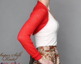 Red Mohair Bolero, Bridesmaid shrug, Evening cover up, Wedding Jacket, knit sweater