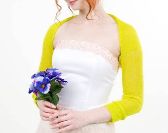 Mohair Bolero boda bolero chaqueta de dama de honor chartreuse suéter amarillo chaqueta bolero de punto suéter suave chaqueta bolero