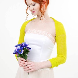 Bolero de mohair, jaqueta de dama de honra, bolero de casamento, suéter amarelo chartreuse, jaqueta bolero de malha, suéter macio, jaqueta bolero