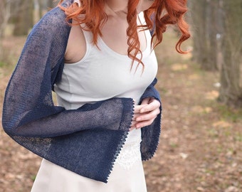 Linen Bolero Wedding shrug Navy Long Sleeve shrug  Summer Weddings  Bridesmaid Bolero Summer Linen Blue Cover up Linen Shrug Boho weddings