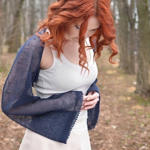 Line Bolero, Wedding cover up, Navy Blue Long Sleeve Shrug