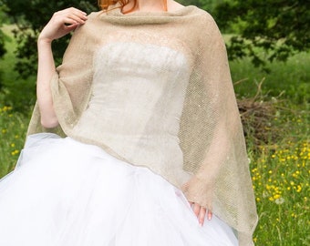 Linen Poncho Wedding Cape Knitted Natural Linen Poncho Bridal Wrap Summer Accessories Linen Ponchos knit women shawl rustic weddings
