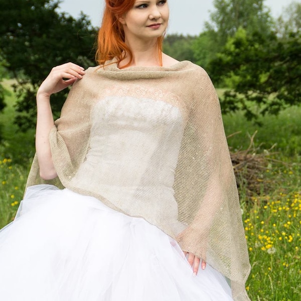 Linen Poncho Wedding Cape Knitted Natural Linen Poncho Bridal Wrap Summer Accessories Linen Ponchos knit women shawl rustic weddings