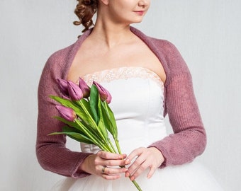 Wedding Bolero Bridal bolero Bridesmaid Shrug Handmade Mohair Silk Knit Jacket Mauve Cover Up