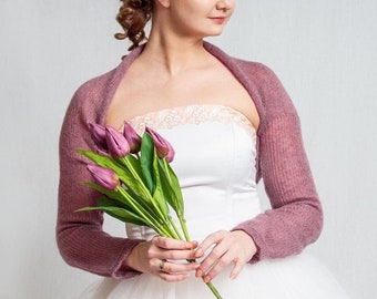 Boléro de mariage haussement d'épaules boléro en maille mohair soie pull de mariage couverture de mariée veste de mariée boléro en tricot doux boléro mauve