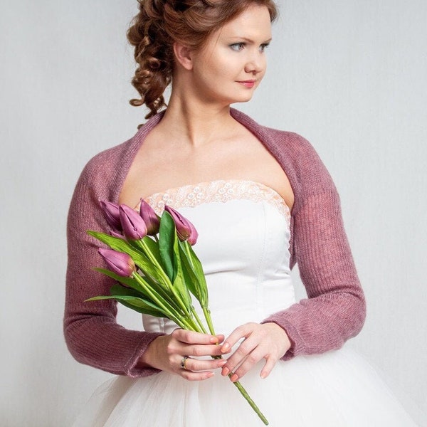 Bruiloft Bolero schouderophalend gebreide bolero mohair zijde bruiloft trui bruids cover-up bruidsjas gebreide bolero zacht haalt mauve bolero op