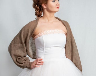 Boléro de mariage en maille mohair et soie, veste douce pour la mariée, châle de mariée à manches longues