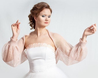 Bolero di lino Bolero estivo pallido Coprispalle rosa polveroso Giacca di lino naturale in maglia Matrimoni estivi Bolero da damigella d'onore Bolero da sposa