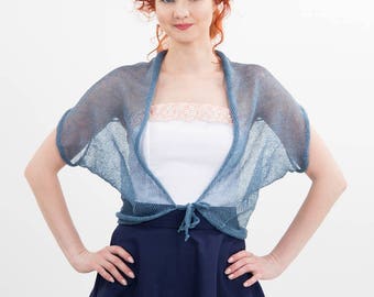 Linen jacket Linen shrug knit summer shrug top linen cover up summer weddings boho cardigan linen tops women&#39;s bolero vest Blue Gray Bolero