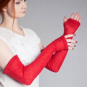 Knit  Mittens Fingerless Gloves Knitted Long Wrist warmers mohair silk Boho  handmade Gift for Her