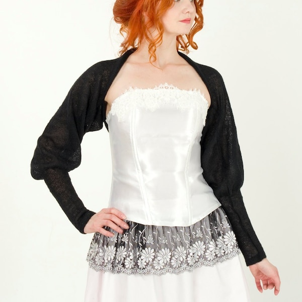 Chic Black Bolero Sweater with High Collar , Bold, Stylish, and Unique bolero shrug main image 0