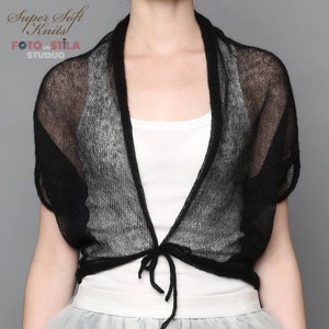 Black Mohair bolero knit Sheer wrap, jacket, women vest, cape