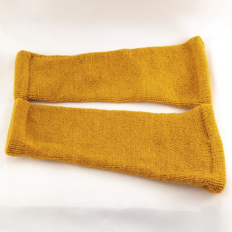 Fingerless Gloves Mustard Arm Warmers yellow mittens knit Boho handmade gift image 8
