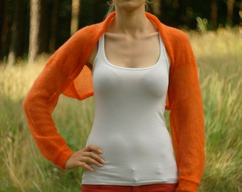 Knit bolero soft jacket Wedding Bolero Shrug Knit mohair silk  sweater bright orange bolero bridal dress cover up oversized  cardigan