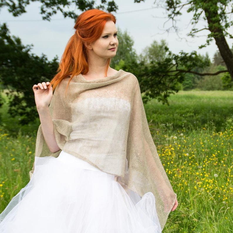 Linen Poncho Wedding Cape Knitted Natural Linen Poncho Bridal - Etsy UK