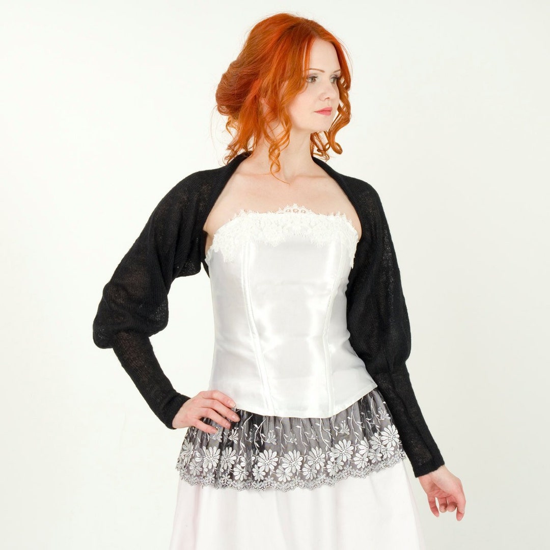 Black Bolero Puff Sleeve Sweater Wedding Bolero Bridesmaid Jacket Knit