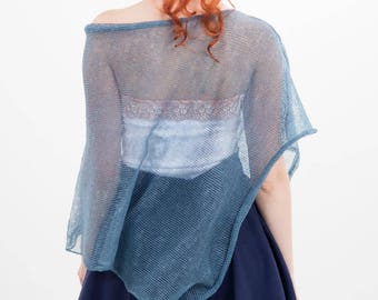 Poncho de punto de lino, top bohemio de verano, chal de boda