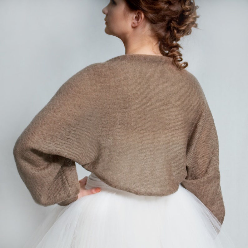 Strick Mohair Bolero Hochzeitsjacke Strickpullover Hochzeitspullover Abend verdecken handgefertigter Bolero Shrug Bolero Brautjungfer Umhang Bild 6