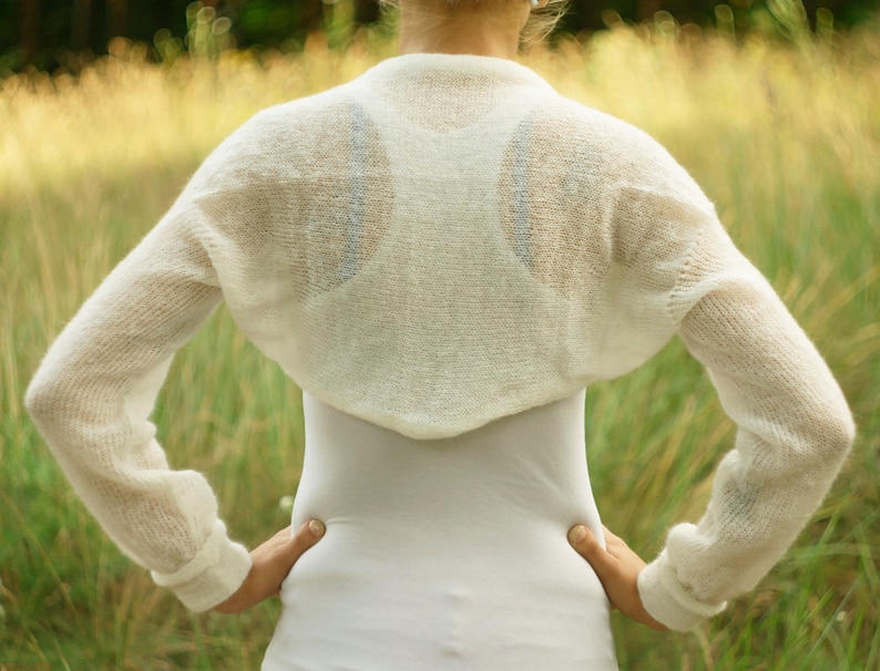 Bridal bolero Wedding Bolero shrug Knit mohair sweater ivory bolero bridal cover up Bridal jacket knitted mohair bolero soft cardigan image 5