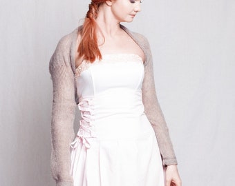 Handmade Beige Mohair Silk Bolero, Bridal Wedding Cover Up, Bridesmaid Shrug, Elegant Evening Knit Soft Romantic Bolero