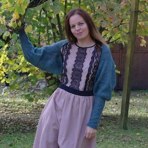Wedding bolero, Knitted bolero, soft mohair silk jacket, Wedding  sweater, puff sleeve bolero, Evening dress cover up, knit shrug