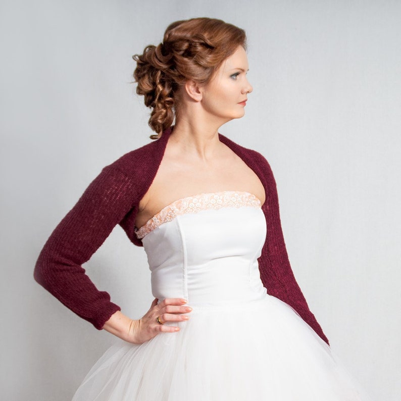 Bolero de boda, suéter nupcial encogimiento de hombros nupcial, chaqueta bolero de punto, bolero suave, vestido Cubrir capa de dama de honor cálido encogimiento de hombros de seda de alpaca imagen 2