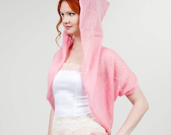 Hooded jacket cardigan knitted top pink festive sweater